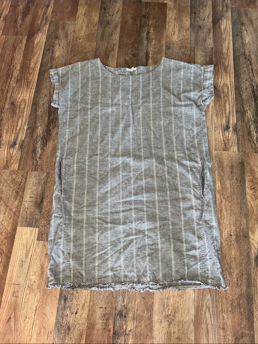 Eileen Fisher Gray Striped Linen Blend Shift Dress